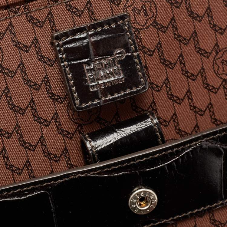 Pre Owned Montblanc Black Croc Embossed Leather Meisterstuck Laptop Briefcase Bag