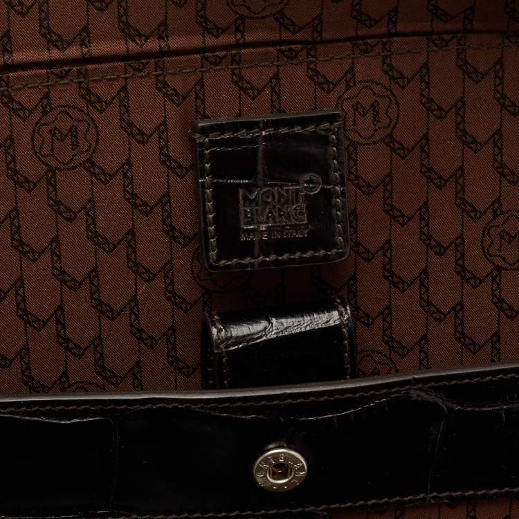 Pre Owned Montblanc Black Croc Embossed Leather Meisterstuck Laptop Briefcase Bag