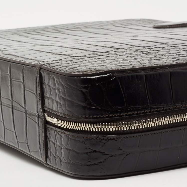 Pre Owned Montblanc Black Croc Embossed Leather Meisterstuck Laptop Briefcase Bag