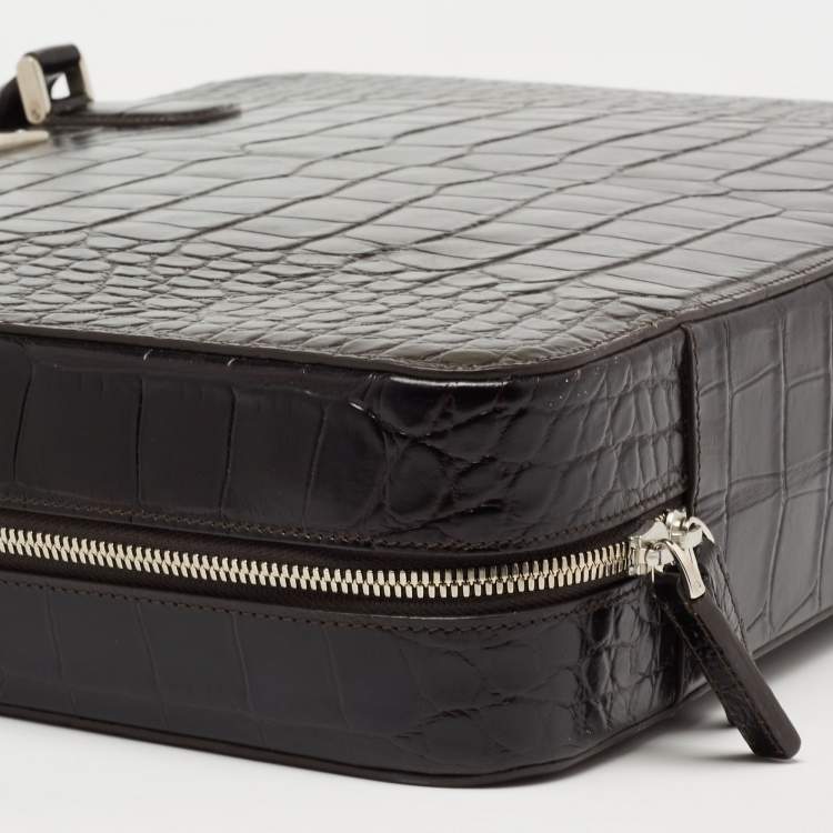 Pre Owned Montblanc Black Croc Embossed Leather Meisterstuck Laptop Briefcase Bag