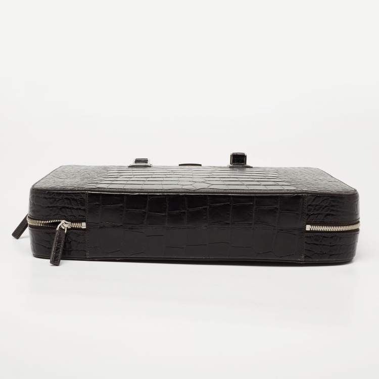 Pre Owned Montblanc Black Croc Embossed Leather Meisterstuck Laptop Briefcase Bag