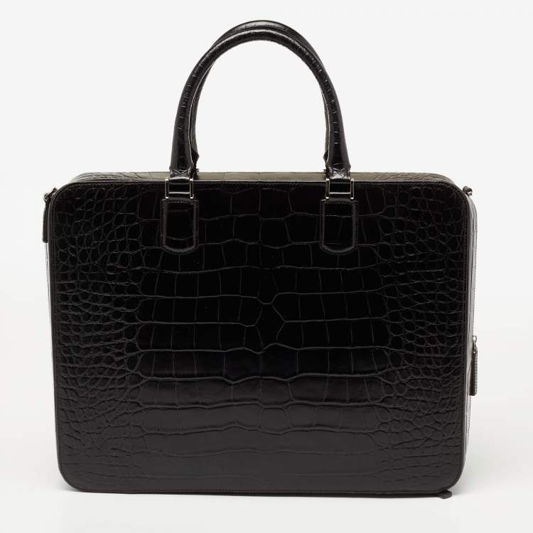 Pre Owned Montblanc Black Croc Embossed Leather Meisterstuck Laptop Briefcase Bag