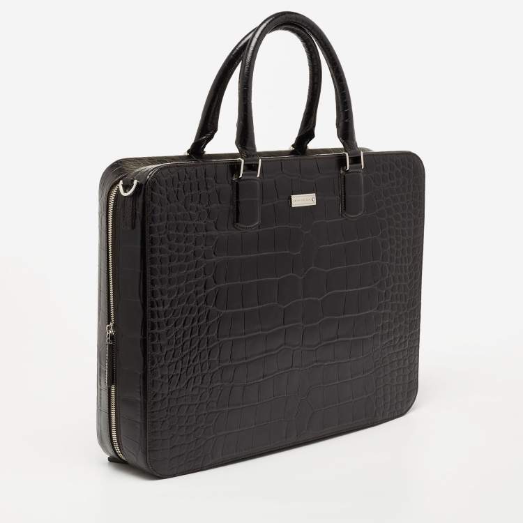 Pre Owned Montblanc Black Croc Embossed Leather Meisterstuck Laptop Briefcase Bag