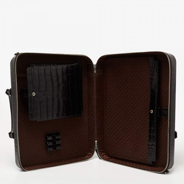 Pre Owned Montblanc Black Croc Embossed Leather Meisterstuck Laptop Briefcase Bag