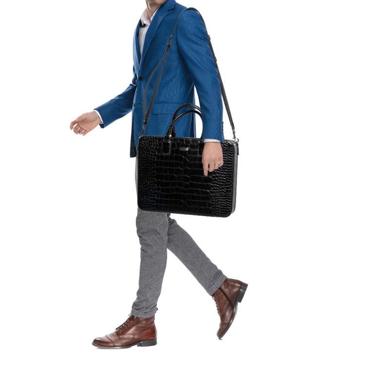 Pre Owned Montblanc Black Croc Embossed Leather Meisterstuck Laptop Briefcase Bag