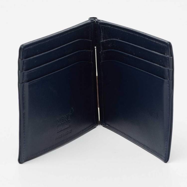 Pre Owned Montblanc Blue Leather Meisterstück 6CC Money Clip Wallet