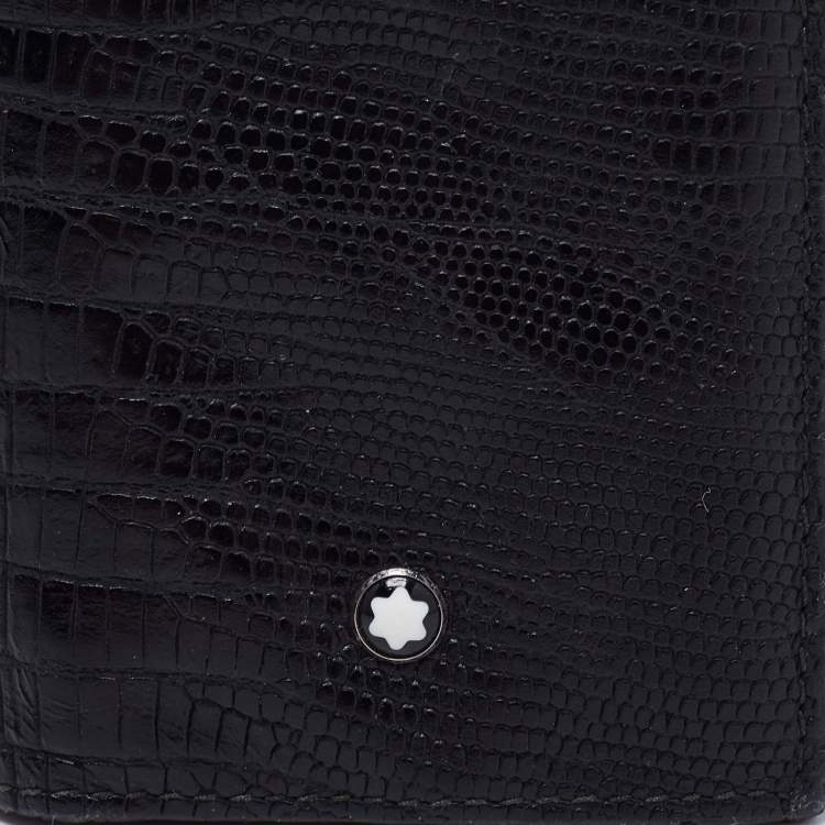 Pre Owned Montblanc Black Lizard Embossed Leather Meisterstuck Bifold Card Holder