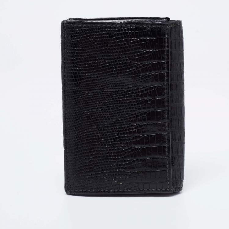 Pre Owned Montblanc Black Lizard Embossed Leather Meisterstuck Bifold Card Holder