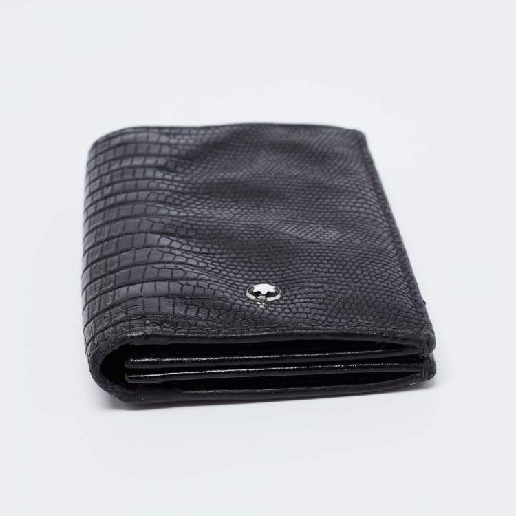 Pre Owned Montblanc Black Lizard Embossed Leather Meisterstuck Bifold Card Holder
