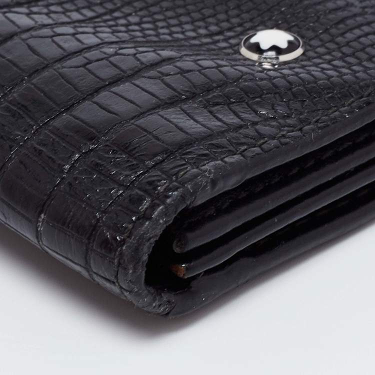 Pre Owned Montblanc Black Lizard Embossed Leather Meisterstuck Bifold Card Holder
