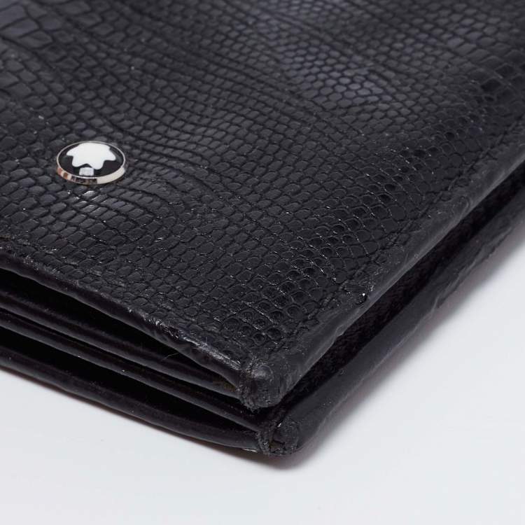 Pre Owned Montblanc Black Lizard Embossed Leather Meisterstuck Bifold Card Holder