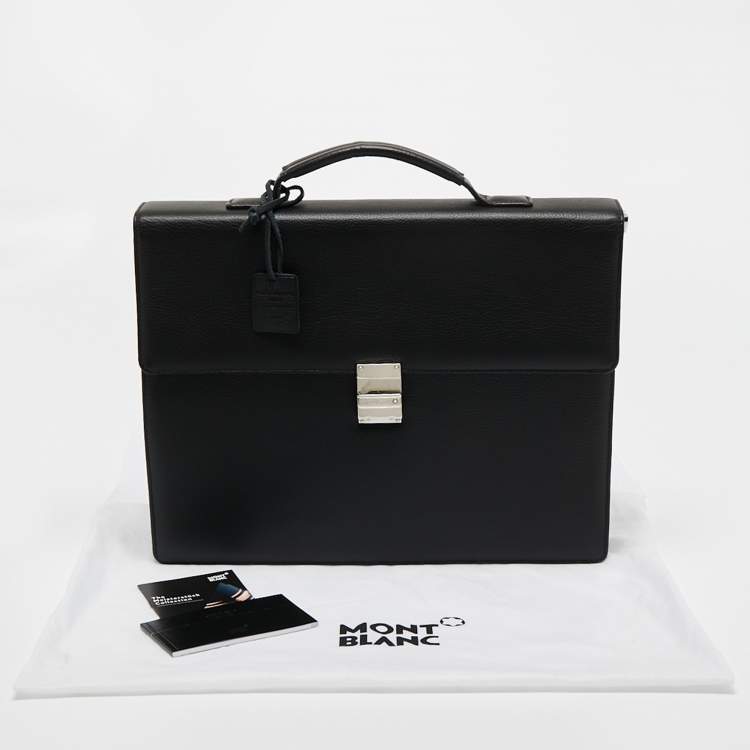 Pre Owned Montblanc Black Leather Meisterstuck Single Gusset Briefcase