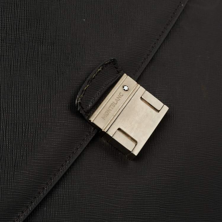 Pre Owned Montblanc Black Leather Pushlock Flap Briefcase 