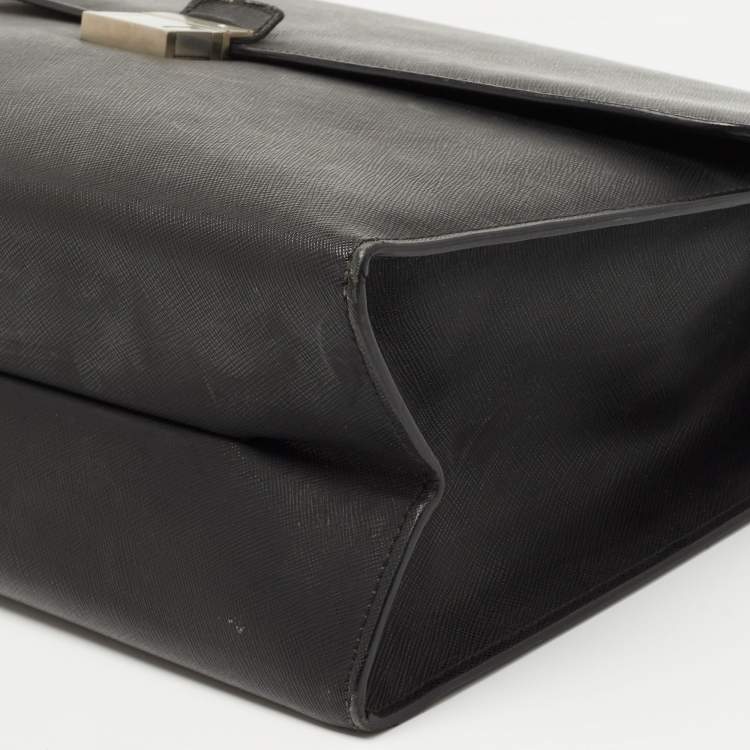 Pre Owned Montblanc Black Leather Pushlock Flap Briefcase 