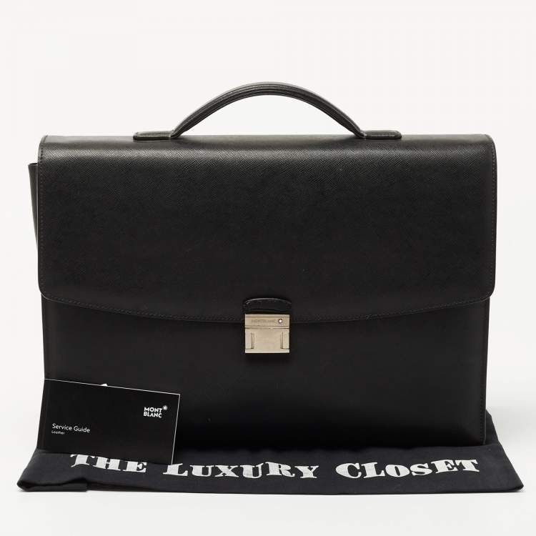 Pre Owned Montblanc Black Leather Pushlock Flap Briefcase 