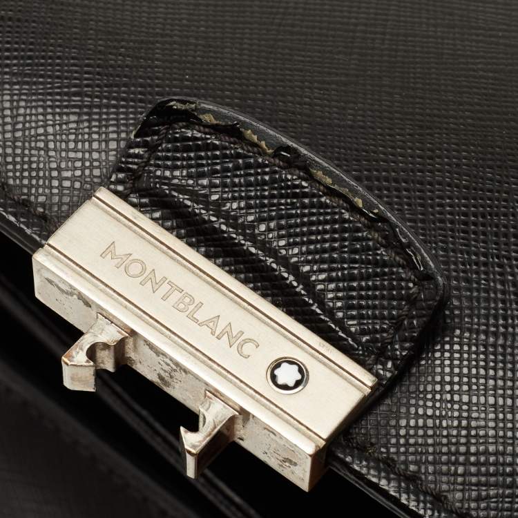 Pre Owned Montblanc Black Leather Pushlock Flap Briefcase 