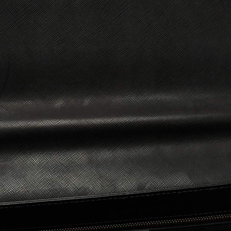 Pre Owned Montblanc Black Leather Pushlock Flap Briefcase 