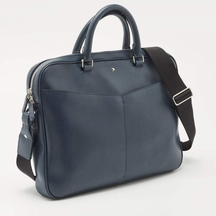 Pre Owned Montblanc Blue Leather Meisterstuck Laptop Bag