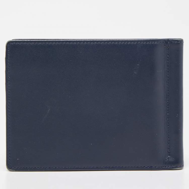 Pre Owned Montblanc Navy Blue Leather Meisterstück 6CC Money Clip Wallet