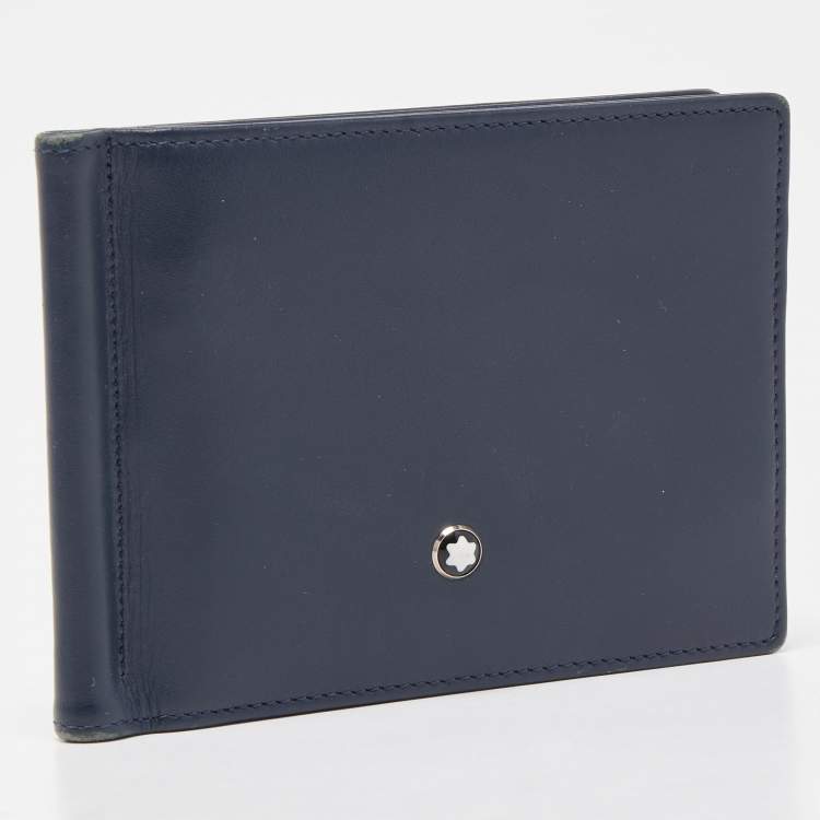 Pre Owned Montblanc Navy Blue Leather Meisterstück 6CC Money Clip Wallet