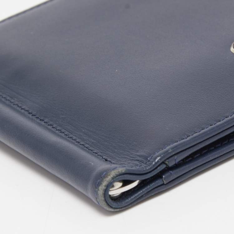 Pre Owned Montblanc Navy Blue Leather Meisterstück 6CC Money Clip Wallet