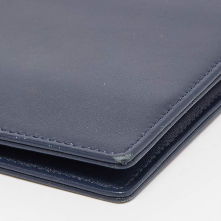 Pre Owned Montblanc Navy Blue Leather Meisterstück 6CC Money Clip Wallet