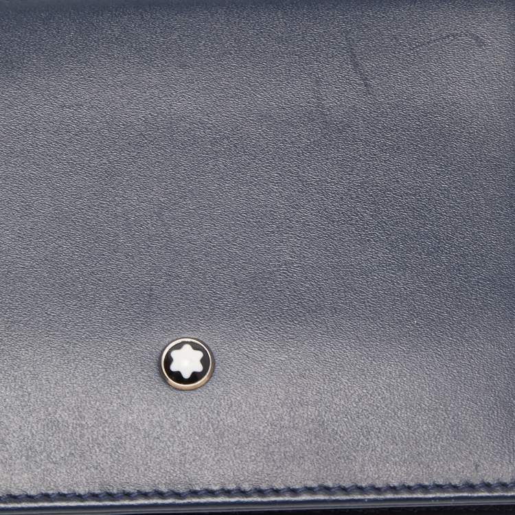 Pre Owned Montblanc Navy Blue Leather Meisterstück 6CC Money Clip Wallet