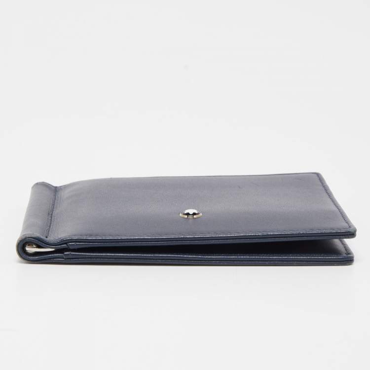 Pre Owned Montblanc Navy Blue Leather Meisterstück 6CC Money Clip Wallet