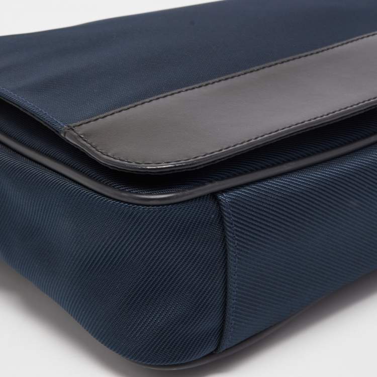 Pre Owned Montblanc Dark Blue/Black Nylon and Leather Nightflight Messenger Bag