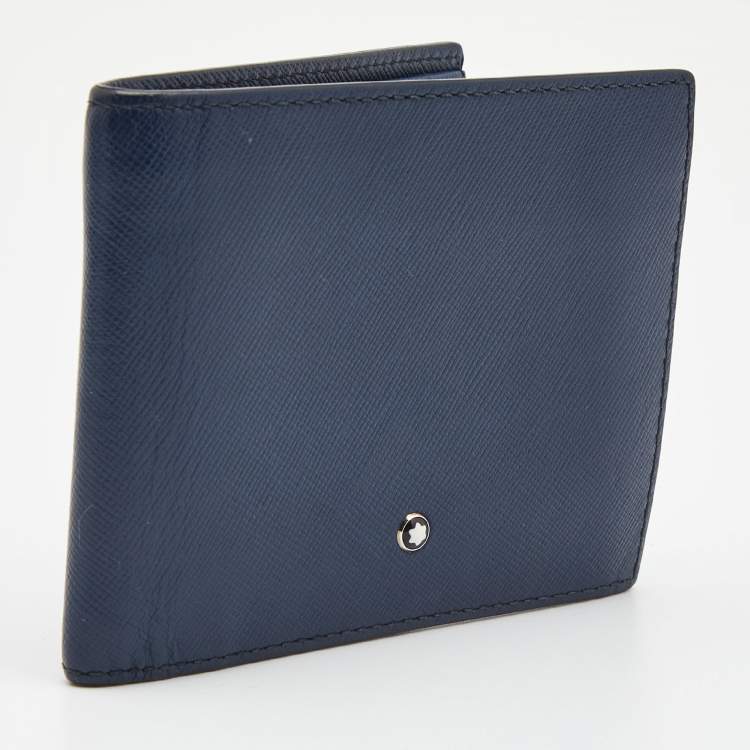Pre Owned Montblanc Nay Blue Leather Meisterstuck 6CC Bifold Wallet
