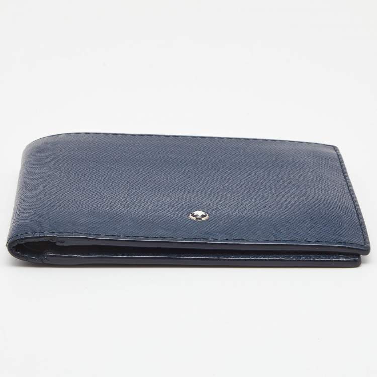 Pre Owned Montblanc Nay Blue Leather Meisterstuck 6CC Bifold Wallet