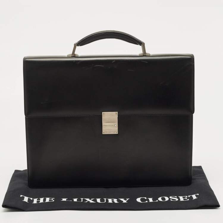 Pre Owned Montblanc Black Leather Meisterstuck Single Gusset Briefcase 