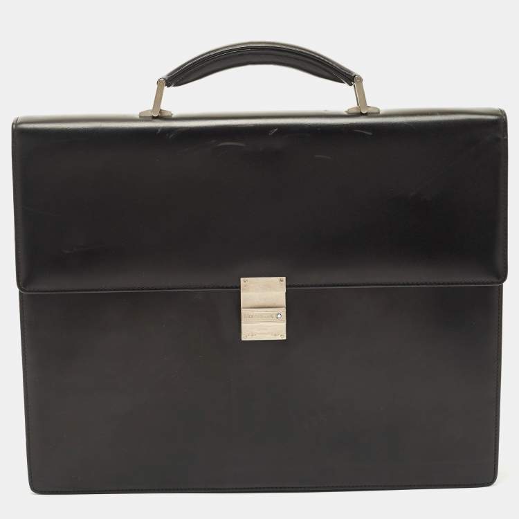 Pre Owned Montblanc Black Leather Meisterstuck Single Gusset Briefcase 