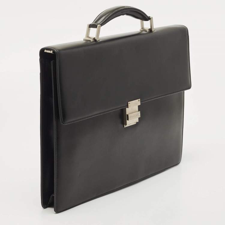 Pre Owned Montblanc Black Leather Meisterstuck Single Gusset Briefcase 