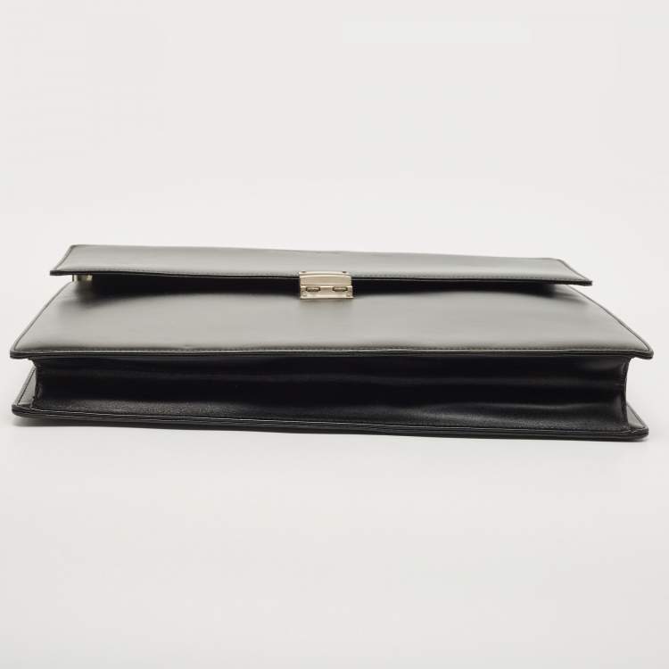 Pre Owned Montblanc Black Leather Meisterstuck Single Gusset Briefcase 