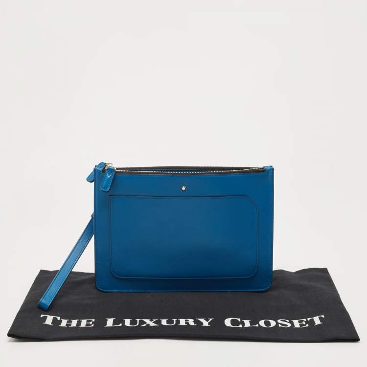 Pre Owned Montblanc Blue Leather Meisterstuck Wristlet Clutch