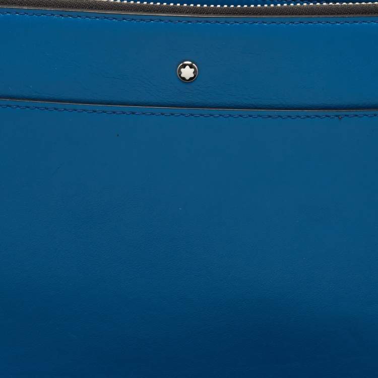 Pre Owned Montblanc Blue Leather Meisterstuck Wristlet Clutch
