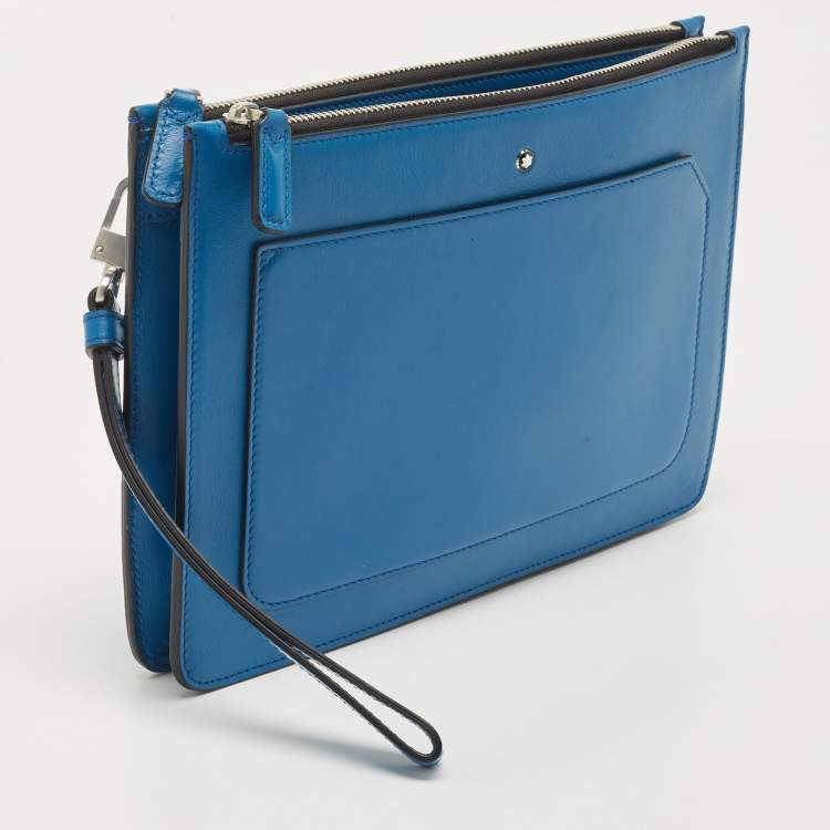 Pre Owned Montblanc Blue Leather Meisterstuck Wristlet Clutch