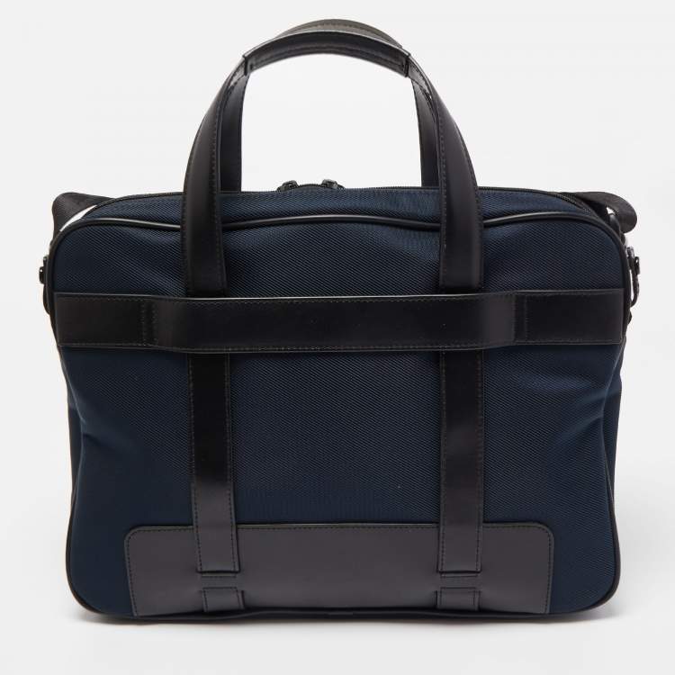 Pre Owned Montblanc Blue/Black Nylon and Leather Nightflight Briefcase Bag