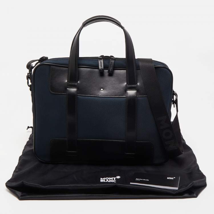 Pre Owned Montblanc Blue/Black Nylon and Leather Nightflight Briefcase Bag