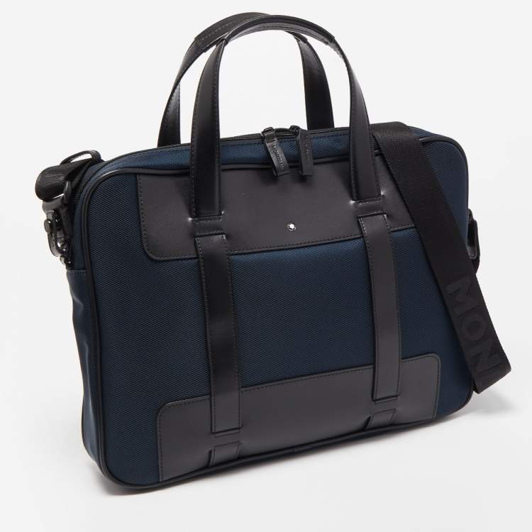 Pre Owned Montblanc Blue/Black Nylon and Leather Nightflight Briefcase Bag