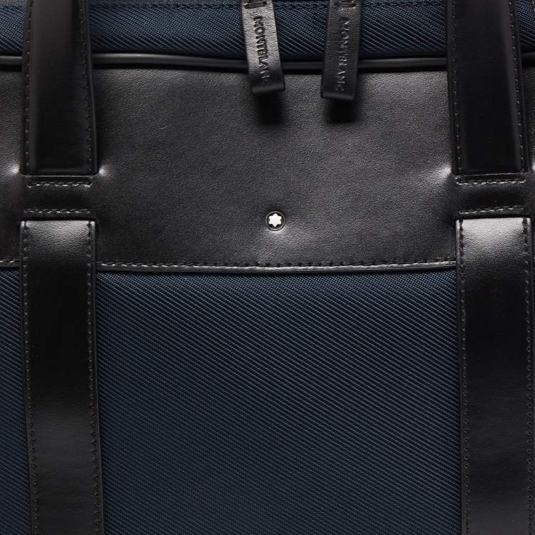 Pre Owned Montblanc Blue/Black Nylon and Leather Nightflight Briefcase Bag