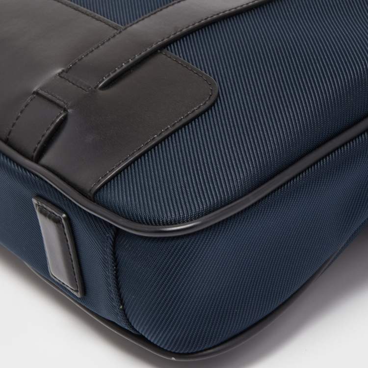 Pre Owned Montblanc Blue/Black Nylon and Leather Nightflight Briefcase Bag