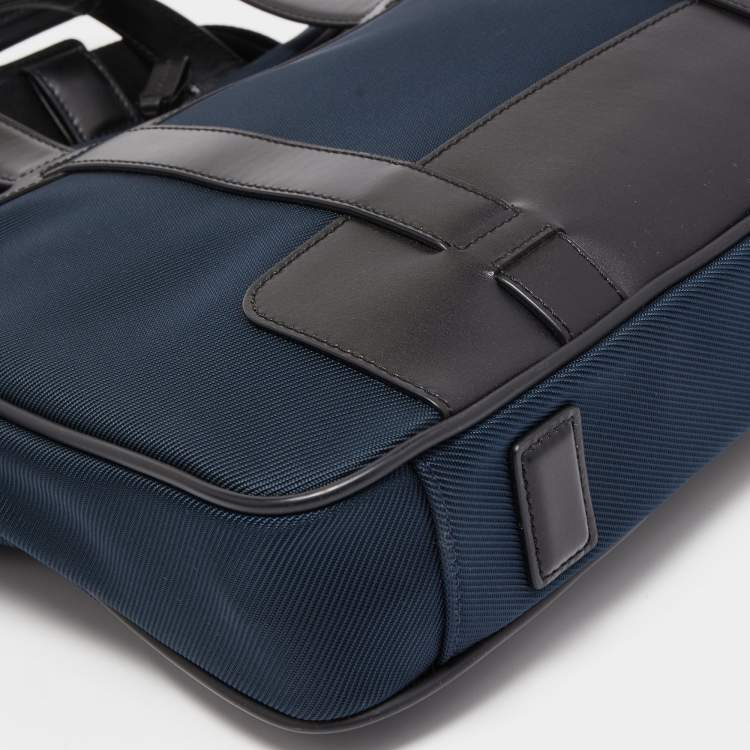 Pre Owned Montblanc Blue/Black Nylon and Leather Nightflight Briefcase Bag