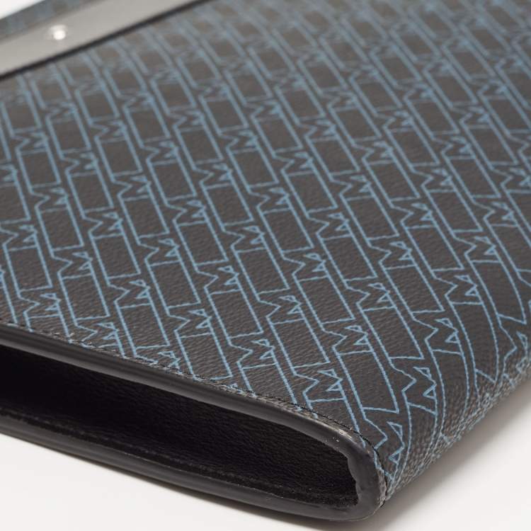 Pre Owned Montblanc Black/Blue Coated Canvas and Leather Zip Portfolio