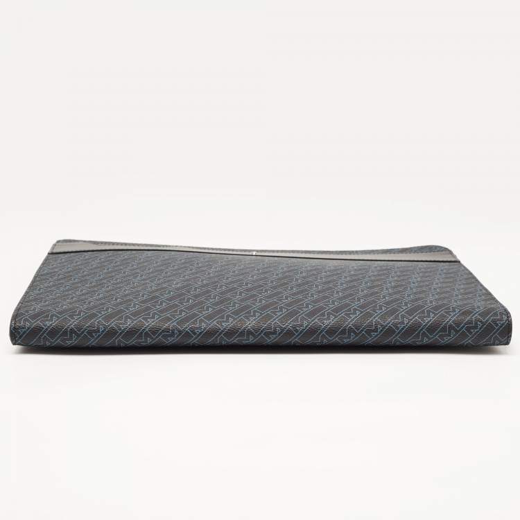 Pre Owned Montblanc Black/Blue Coated Canvas and Leather Zip Portfolio