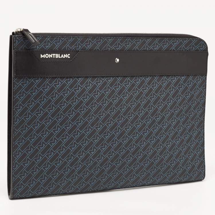 Pre Owned Montblanc Black/Blue Coated Canvas and Leather Zip Portfolio
