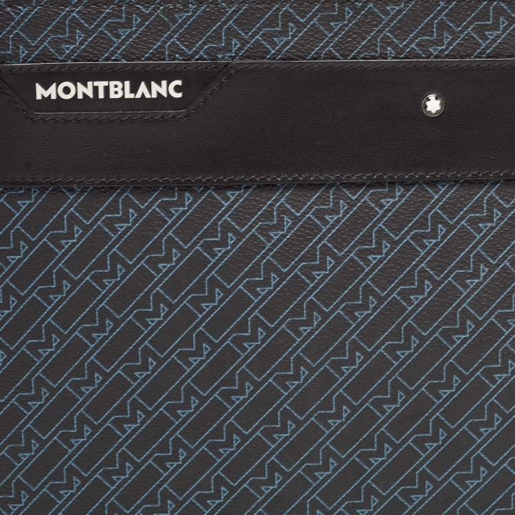 Pre Owned Montblanc Black/Blue Coated Canvas and Leather Zip Portfolio