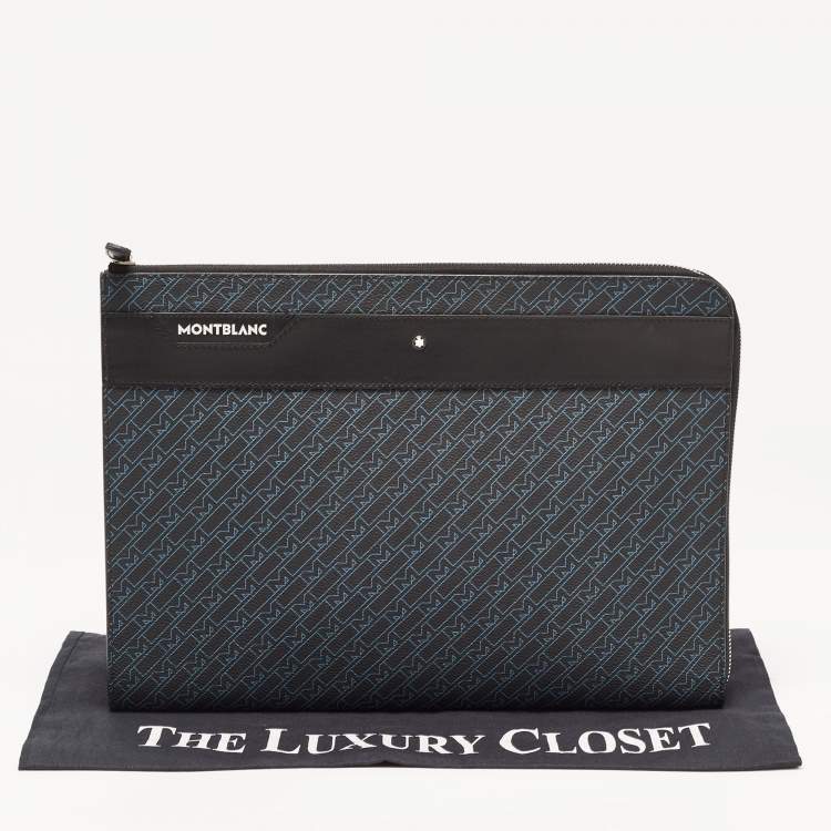 Pre Owned Montblanc Black/Blue Coated Canvas and Leather Zip Portfolio