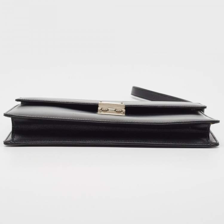 Pre Owned Montblanc Black Leather Flap Wristlet Clutch
